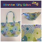 Large Tote Bag with Zip - Blue Green Pattern