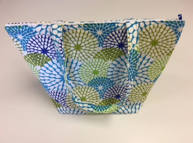 Large Tote Bag with Zip - Blue Green Pattern