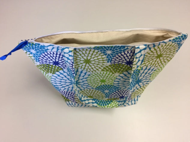 Large Tote Bag with Zip - Blue Green Pattern