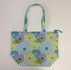 Large Tote Bag with Zip - Blue Green Pattern