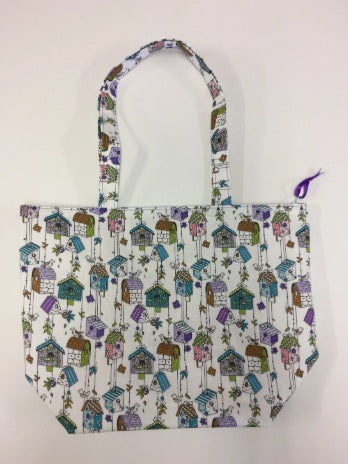 Large Tote Bag with Zip - Bird Houses