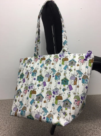 Large Tote Bag with Zip - Bird Houses
