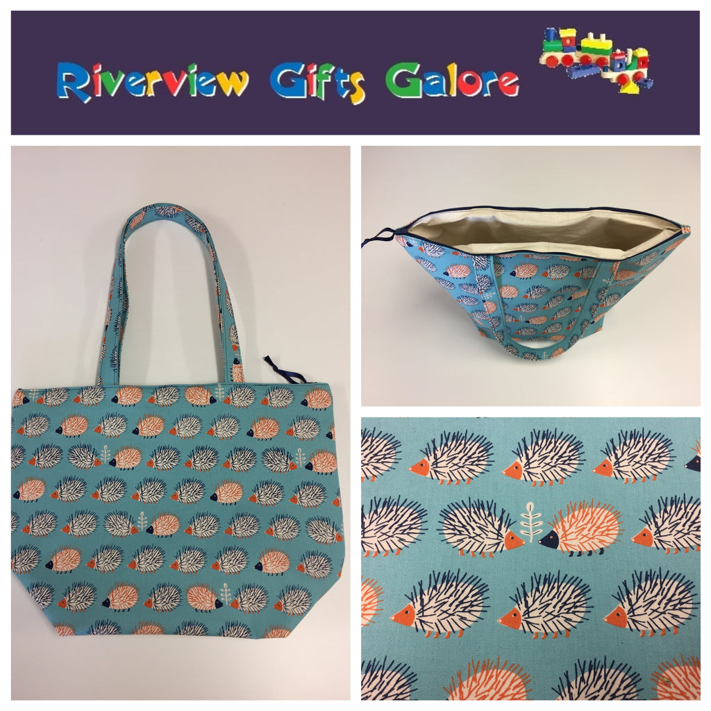 Large Tote Bag with Zip - Echidnas Blue