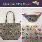 Large Tote Bag with Zip - Birds Taupe