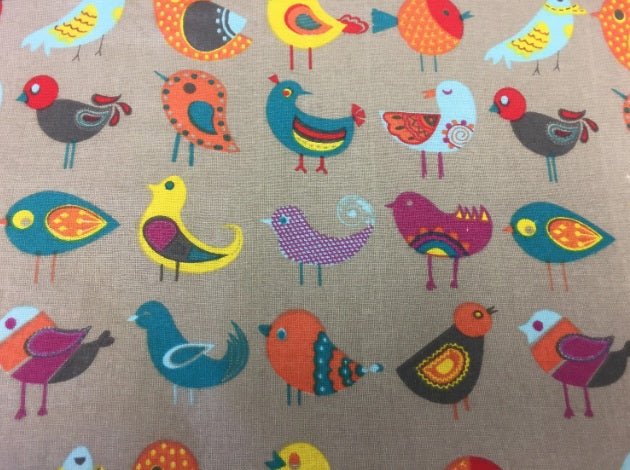 Large Tote Bag with Zip - Birds Taupe