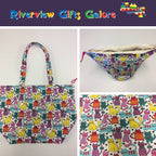 Large Tote Bag with Zip - Multi Coloured Cats