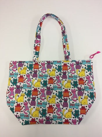 Large Tote Bag with Zip - Multi Coloured Cats