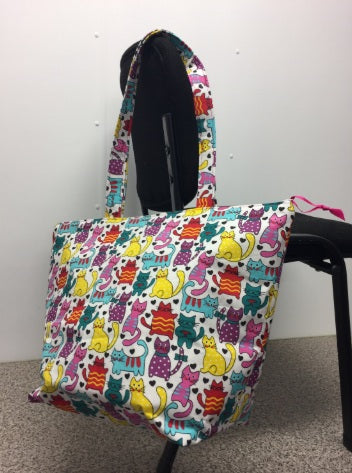 Large Tote Bag with Zip - Multi Coloured Cats