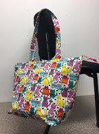 Large Tote Bag with Zip - Multi Coloured Cats