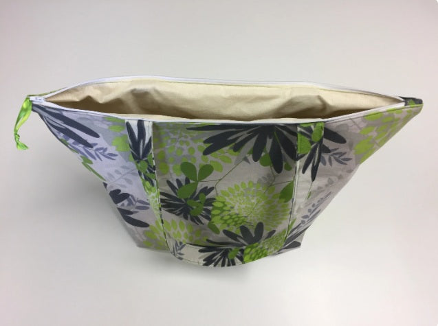 Large Tote Bag with Zip - Lime Grey Flowers