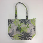 Large Tote Bag with Zip - Lime Grey Flowers