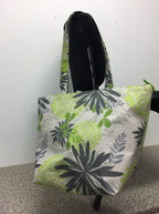 Large Tote Bag with Zip - Lime Grey Flowers