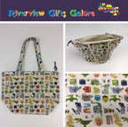 Large Tote Bag with Zip - Dinosaur Cream