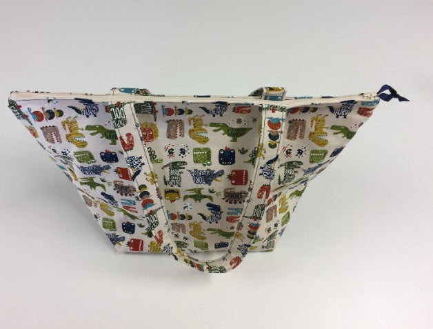 Large Tote Bag with Zip - Dinosaur Cream