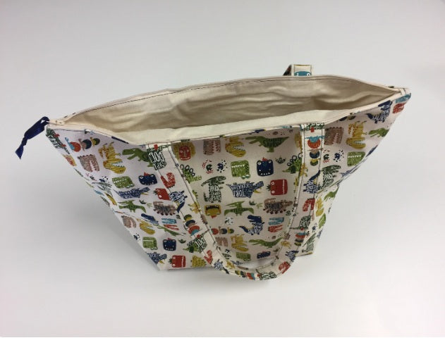 Large Tote Bag with Zip - Dinosaur Cream