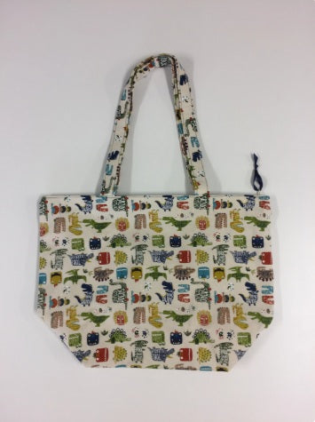 Large Tote Bag with Zip - Dinosaur Cream