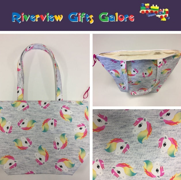 Large Tote Bag with Zip - Unicorns