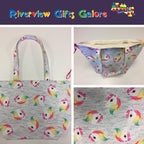 Large Tote Bag with Zip - Unicorns