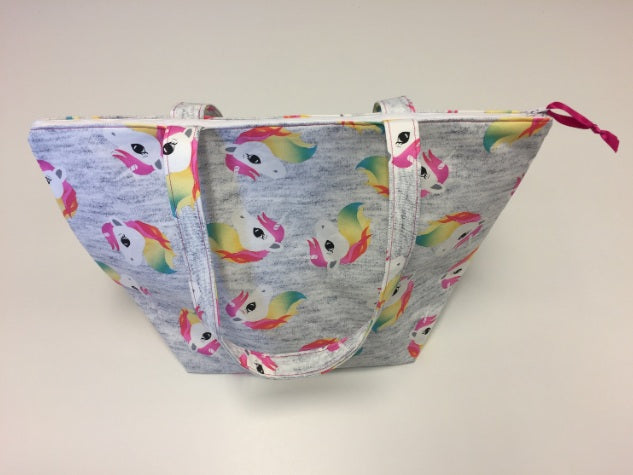 Large Tote Bag with Zip - Unicorns