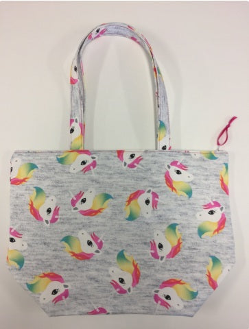 Large Tote Bag with Zip - Unicorns