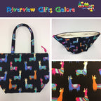 Large Tote Bag with Zip - Llamas Black