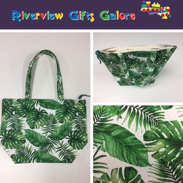 Large Tote Bag with Zip - Forest Leaf