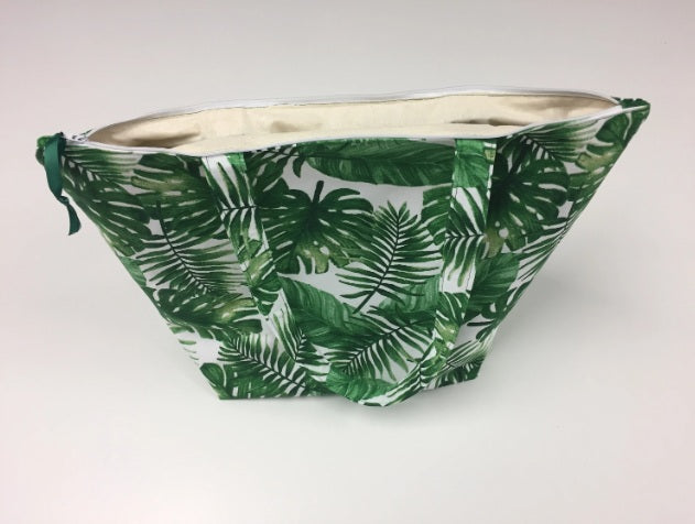 Large Tote Bag with Zip - Forest Leaf