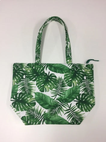 Large Tote Bag with Zip - Forest Leaf