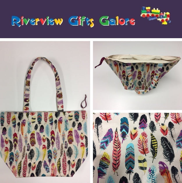 Large Tote Bag with Zip - Feathers