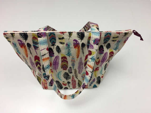 Large Tote Bag with Zip - Feathers