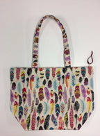 Large Tote Bag with Zip - Feathers