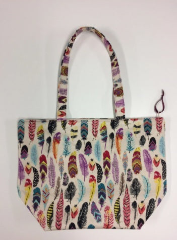 Large Tote Bag with Zip - Feathers