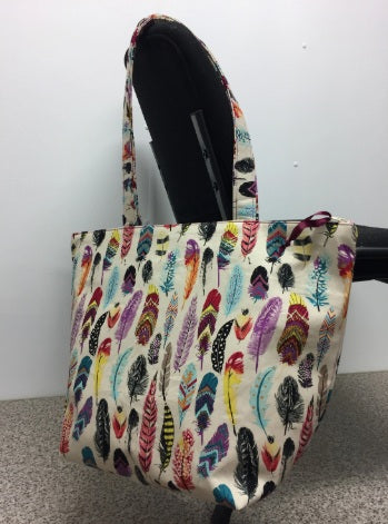 Large Tote Bag with Zip - Feathers