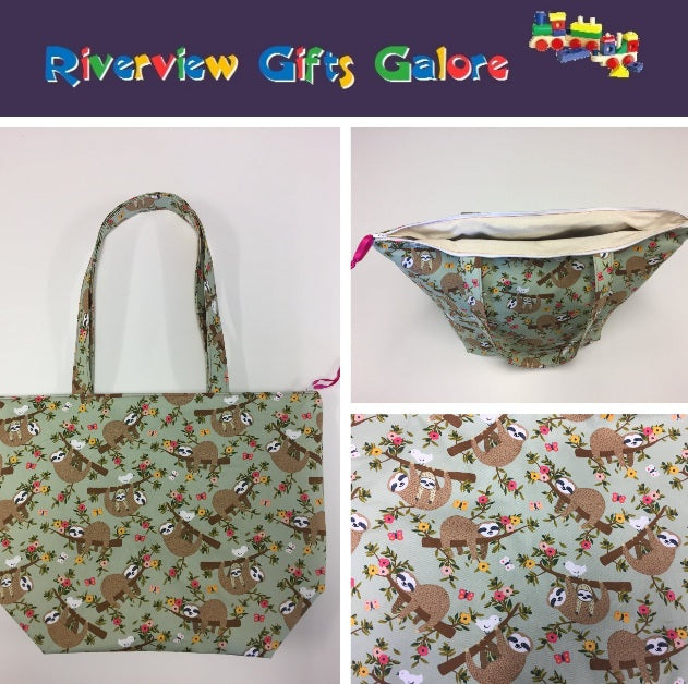 Large Tote Bag with Zip - Sloths