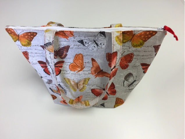 Large Tote Bag with Zip - Orange Butterfly