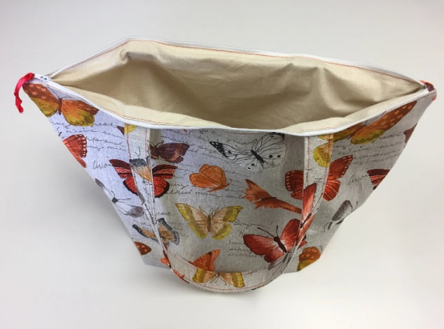 Large Tote Bag with Zip - Orange Butterfly