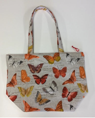 Large Tote Bag with Zip - Orange Butterfly