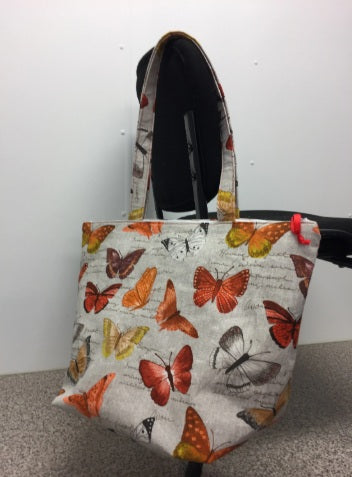 Large Tote Bag with Zip - Orange Butterfly