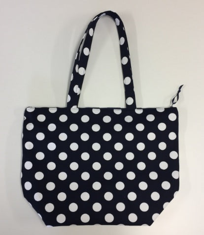 Large Tote Bag with Zip - Navy Spot
