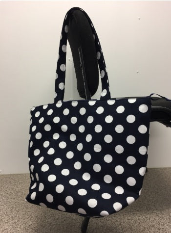Large Tote Bag with Zip - Navy Spot