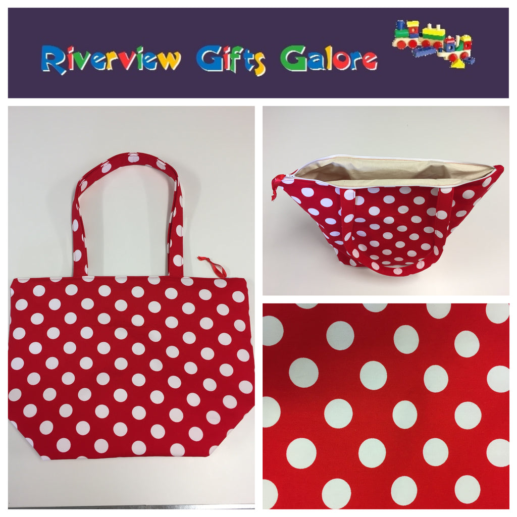 Large Tote Bag with Zip - Red Spot