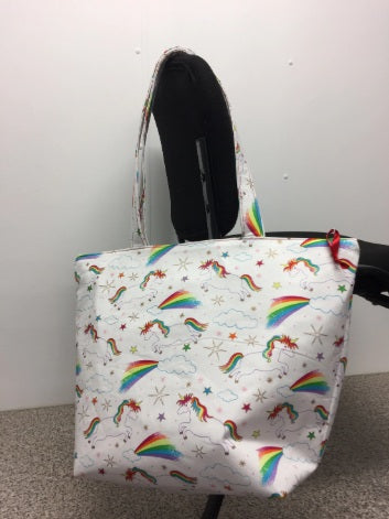 Large Tote Bag with Zip - Unicorns & Rainbows