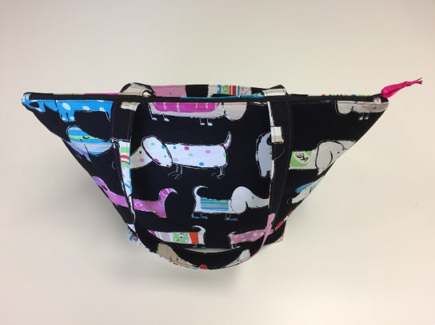 Large Tote Bag with Zip - Dogs Black