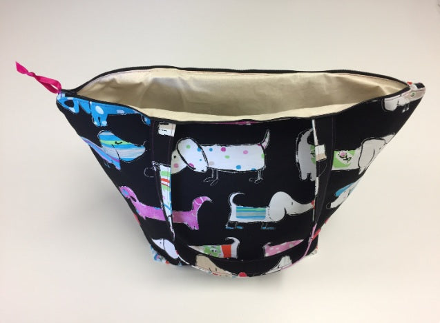 Large Tote Bag with Zip - Dogs Black