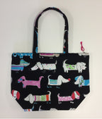 Large Tote Bag with Zip - Dogs Black