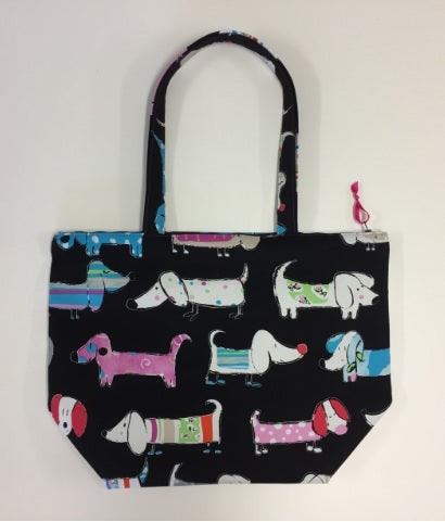 Large Tote Bag with Zip - Dogs Black