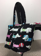 Large Tote Bag with Zip - Dogs Black