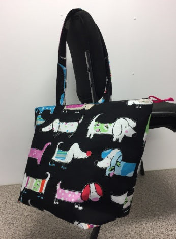 Large Tote Bag with Zip - Dogs Black