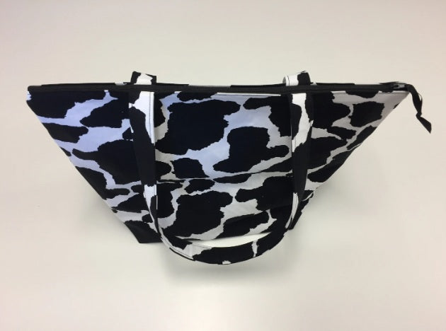 Large Tote Bag with Zip - Cow Print