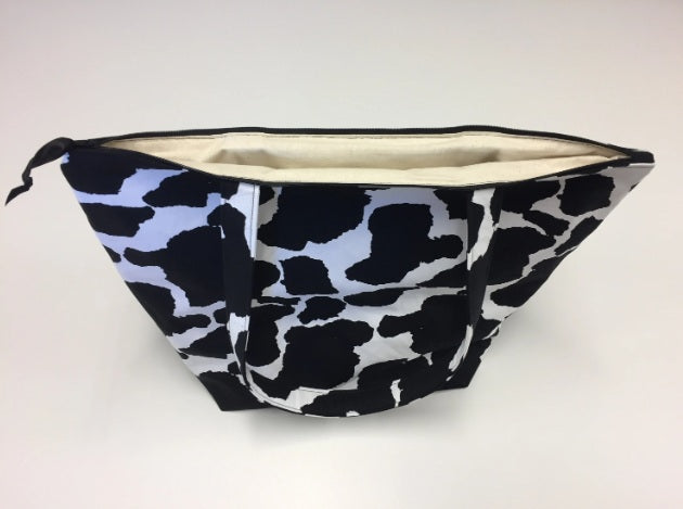 Large Tote Bag with Zip - Cow Print